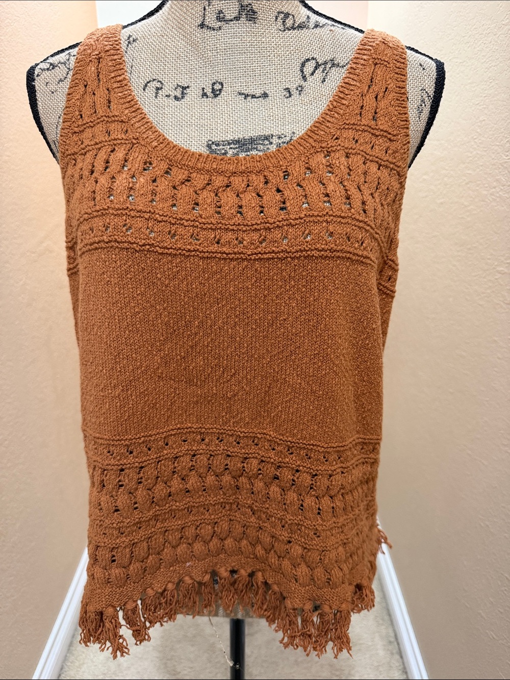 a.n.a Rust Orange Crochet Fringe Top
